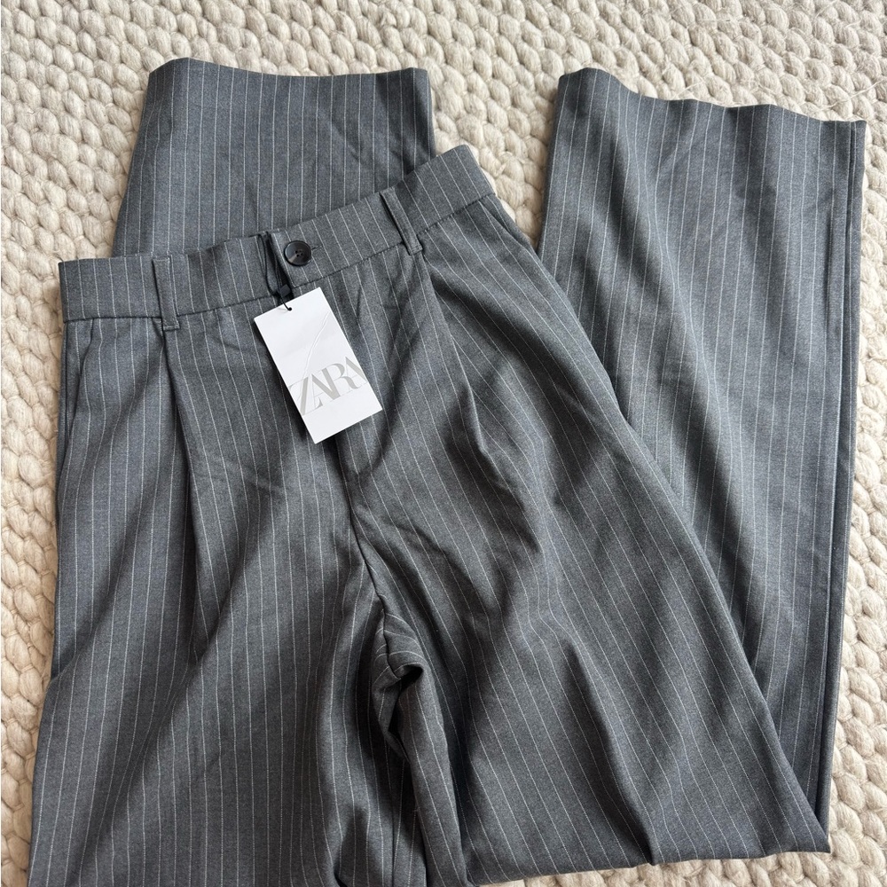 Zara Wide Leg Gray Pinstripe Pants